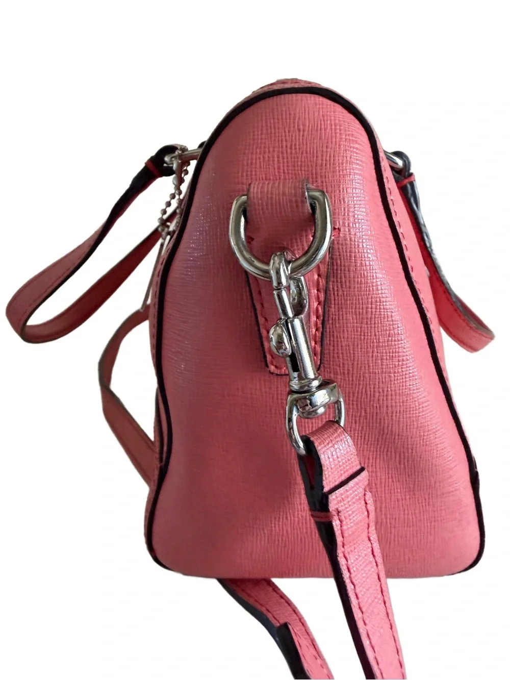 Coach Legacy Saffiano Leather Mini Satchel Coral Pink 49392 Crossbody EUC Strap